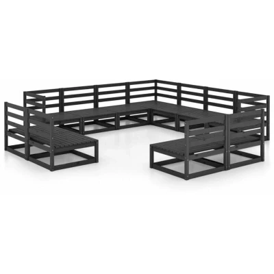 Image of vidaXL 11 Piece Garden Lounge Set Black Solid Pinewood