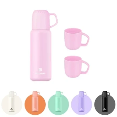 Image of Thermal Flask with Cup 538ml/18.6oz for Hot Drink, Vacuum Insulated Flask, Cold Water Bottle Thermo Coffee Flasks(Pink,Set)