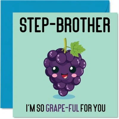 Image of Thank You Cards for Step Brother Grape Ful Funny Happy Birthday Card from Sister, Sibling Gifts, 145mm x Joke Greeting Men Him
