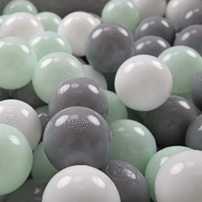 Image of KiddyMoon Soft Plastic Play Balls For Children 300 Balls/6Cm 2.36In Colourful Made In EU, White/Grey/Mint