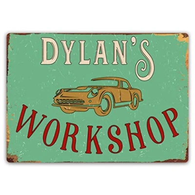 Image of TOASTED MERCH Personalised Vintage Workshop Sign Sticky Pads Metal Wall Plaque