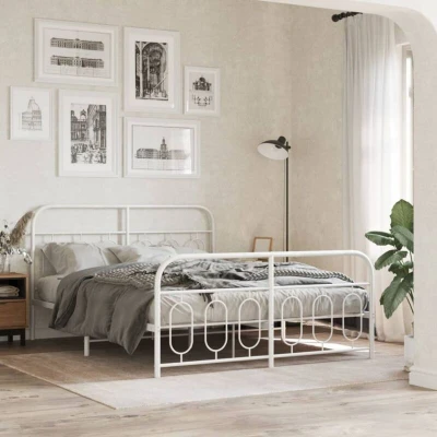 Image of vidaXL Metal Bed Frame without Mattress with Footboard White 140x190cm