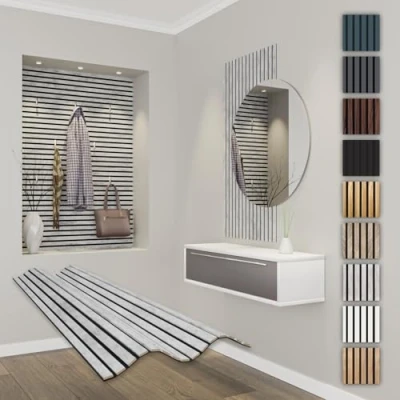 Image of HEXIM Acoustic Panels, 118 x 60 cm, Flexible Slat Wall, Wood MDF Wall Cladding, Interior Decoration, Soundproofing (1 Panel / 0.708 m² Chicago Concrete APF10)