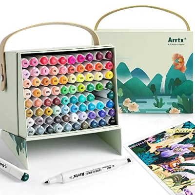 Image of Arrtx 80 Colours Alcohol Markers, ALP Dual Tips Art Markers Set for Kids, Artist, Students, Permanent Graphic Pen Drawing, Sketching, Painting Coloring Scribbling.