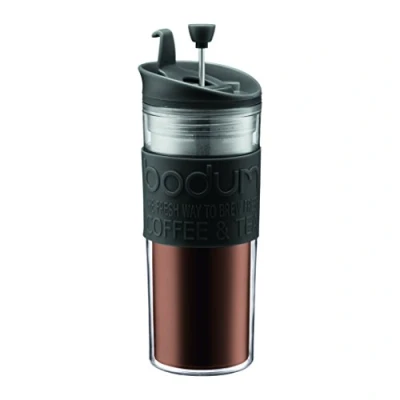 Image of Bodum 11100 01BUS, Black, Tea and Coffee Press, Plastic Insulated Travel Mug, 15 Ounce