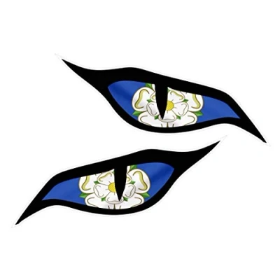 Image of Pair Of Evil Eyes Eye Stickers With Yorkshire Rose York Flag Vinyl Car Motorbike Helmet Sticker Decal each 70x30mm