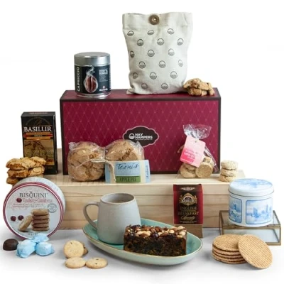 Image of Ultimate Luxury Afternoon Tea Hamper Biscuits, Fruit Cake, Cookies, Coffee &amp; Gift Set for Birthday, Anniversary, Celebration by Hay Hampers