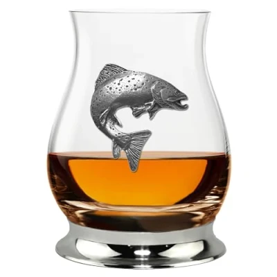 Image of English Pewter Company Glencairn Fishing Trout Mixer Whisky Glass 350ml [WGP005]
