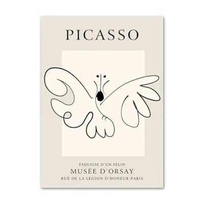 Image of MRTURK Beige Picasso Canvas Wall Art Butterfly Lines Posters Prints Painting Picture For Home Decor 50x70cm No Frame