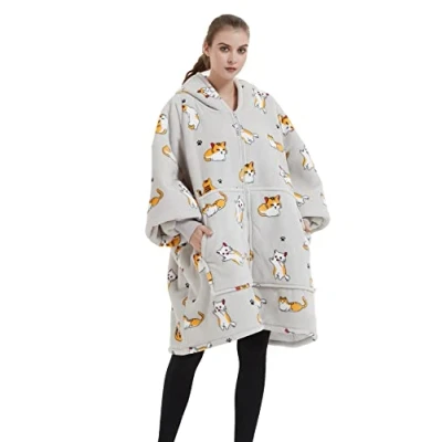 Image of VERTAST Oversized Hoodie Blanket Zip Up Hooded Sherpa Wearable Blanket, Giant Fluffy Fleece Jumper Sweatshirt for Adults Gamers Sofa Lovers Men Women, Cat