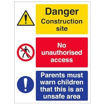 Image of V Safety Warning Building Site Multi Hazard Sitesafety Must Warn Children 300 X 400MM Sign With Snap Frame