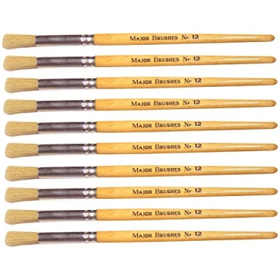 Image of Major Brushes Hog Bristle Short Hand Round Tip Size 12 Pack of 10