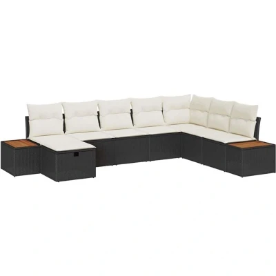 Image of vidaXL 8 Piece Garden Sofa Set with Cushions Black Poly Rattan
