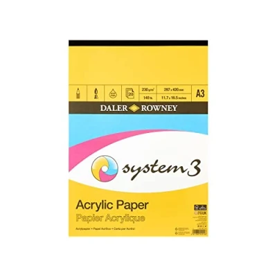 Image of Daler Rowney System3 Linen Texture 230gsm A3 Acrylic Paper Pad, Glued 1 Side, 20 White Sheets, Ideal for Professional Artists &amp; Students