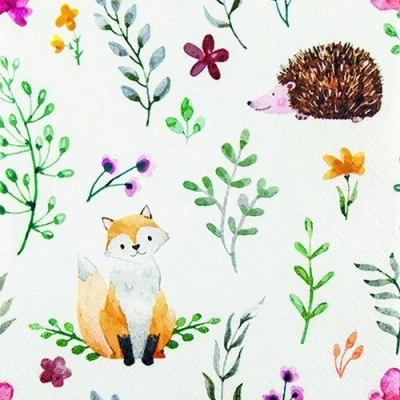 Image of 20 Napkins) Fox and Hedgehog Animal Forest Autumn 33 x cm