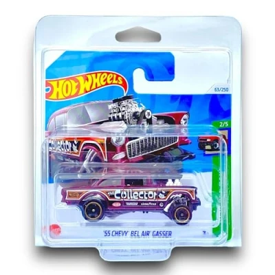 Image of Hot Wheels &#039;55 Chevy Bel Air Gasser (Dark Red) 2/5 HW Reverse Rake 2024 63/250 (Short Card) COMES IN A GENUINE KLAS CAR KEEPER PROTECTOR CASE HTD02