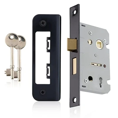 Image of XFORT Matt Black 65mm Mortice Sashlock, Door Lock with Key, Latch Mechanism &amp; Key Operated Deadbolt, Internal Wooden Security for Home and Workplace.
