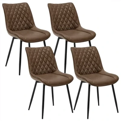 Image of WOLTU Dining Chairs Set of 4 Kitchen Counter Lounge Leisure Living Room Corner Brown Leatherette Reception with Backrest and Padded Seat