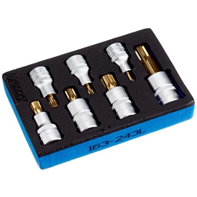 Image of HAZET 163 243/7 Internal Serration Profile XZN Screwdriver Socket Set CVD Tin Coated