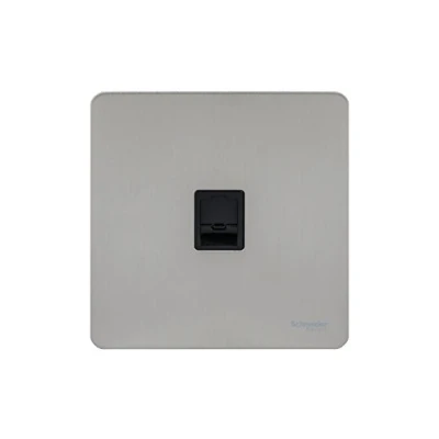 Image of Schneider Electric Ultimate Screwless Flat Plate Single Telephone Socket, Secondary, GU7462BSS, Stainless Steel with Black Insert