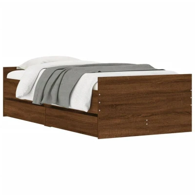Image of vidaXL Bed Frame with Drawers without Mattress Brown Oak 90x190 cm Single