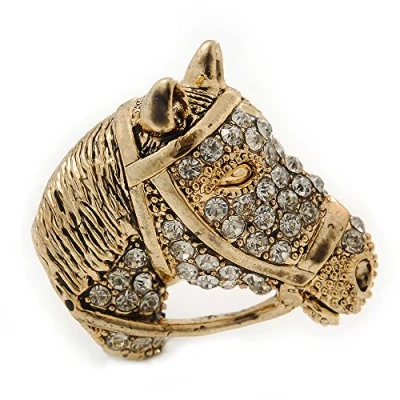 Image of Avalaya Burn Gold Diamante Horse Head Brooch 30mm Across