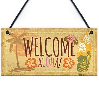 Image of RED OCEAN Tiki Bar Welcome Hanging Wall Plaque Garden Home Pub Sign Friendship Alcohol Gift
