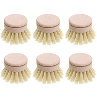 Image of Heritan Washing Up Brush,Dish Brush,6 Pcs Replacement Brush Heads Wooden Cleaning Dish Refillable Kitchen Beech