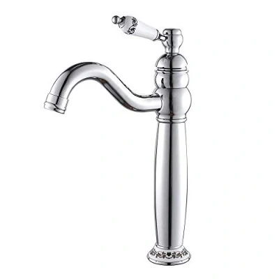 Image of Ghopy Bathroom Basin Mixer Tap Chrome Tall Traditional Ceramic Single Lever Solid Brass Hot and Cold Water Fuacet