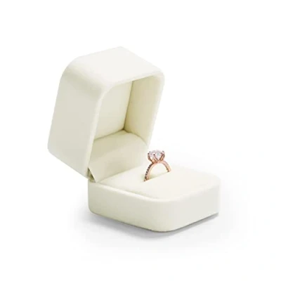 Image of Oirlv Velvet Ring Box Gift Organiser White for Engagement Wedding Valentine&#039;s Day Anniversary