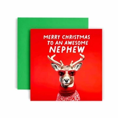 Image of Huxters Cool Christmas Card for Nephew Reindeer him and Men Uncle Brother Son 14.8cm (Nephew)