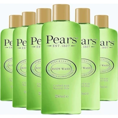 Image of Pears Pure &amp; Gentle Body Wash with Lemon Flower Extract Nourishing Gel Cleanser Crafted Natural Oils 10x More Moisturiser* Beauty Bath for Moisturising Care 250ml (6 Pack)