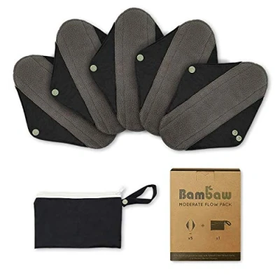 Image of Reusable Menstrual Pads with Discreet Pouch Medium Flow Bamboo Sanitary Zero Waste and Environmentally Friendly Towels Cloth Set Bambaw
