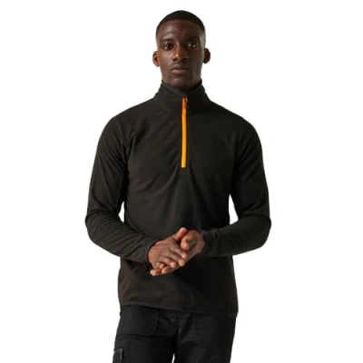 Image of Regatta Professional Men&#039;s Lightweight Navigate Half Zip Fleece Black Orange Pop, Size: Xxl
