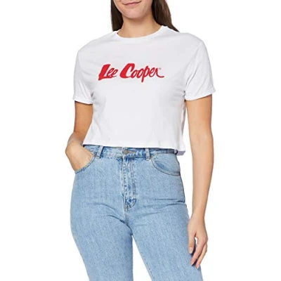 Image of Lee Cooper Women&#039;s LC Cropped Tee T Shirt, White, M