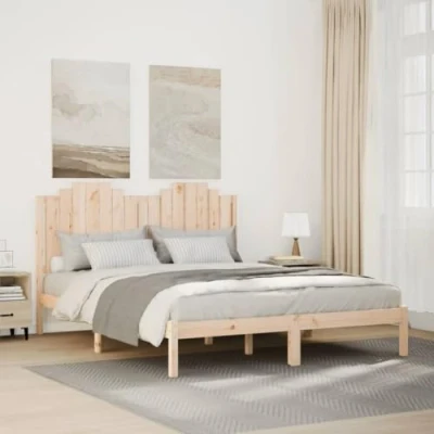 Image of vidaXL Extra Long Bed Frame Solid Pine Wood 140x210 cm Modern Double with Versatile Headboard and Ample Storage Space for Bedroom Brown