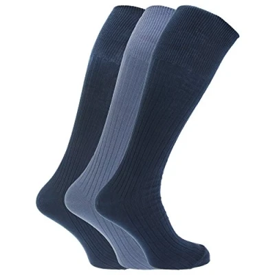 Image of Mens Ribbed Knee High 100% Cotton Socks (Pack Of 3) (6 11) (Design 6)