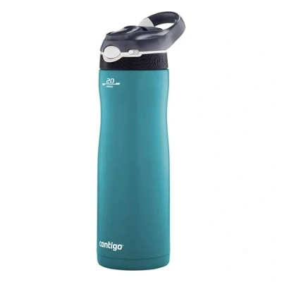 Image of Contigo Autospout Chill Couture Drinking Bottle with Straw, Stainless Steel Water Bottle, 100% Leak Proof, Insulated for Sports, Bike, Hiking, 590 ml, Scuba, Blue, Grey