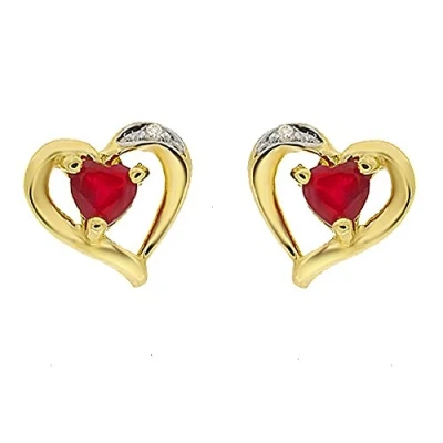 Image of Ivy Gems 9ct Yellow Gold Ruby and Diamond Heart Stud Earrings