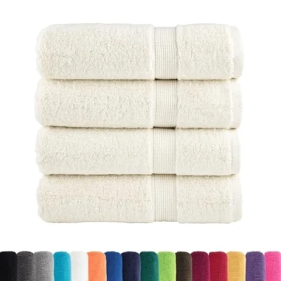 Image of vidaXL Cotton Bath Towels 4 pcs 100% Ring Spun Sheets 100x150 cm, Cream, Machine Washable, 600gsm Pack Absorbent Bathroom