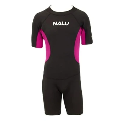 Image of Childrens Shortie Wetsuit Age 13 14 NALU Beach Surf Shorty Wet Suit Surfing Watersports Kids Short Sleeve Suits Boys &amp; Girls 34&quot; Chest