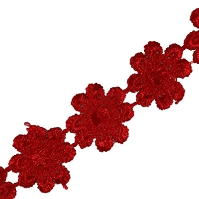 Image of Guipure Daisy Flowers Lace Trim Applique 25mm (Red, 3 M)
