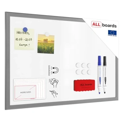 Image of ALLboards Whiteboard Dry Erase Magnetic Surface, Silver Wooden Frame 60x40 cm