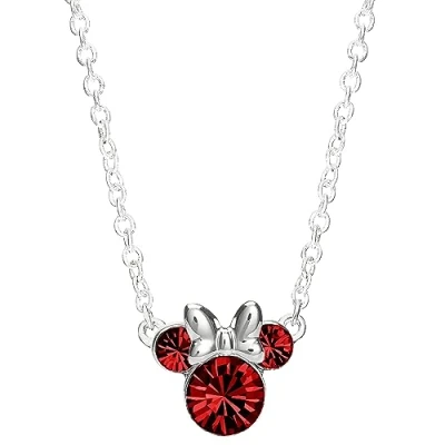 Image of Disney Minnie Mouse Sterling Silver July Birthstone Crystal Necklace