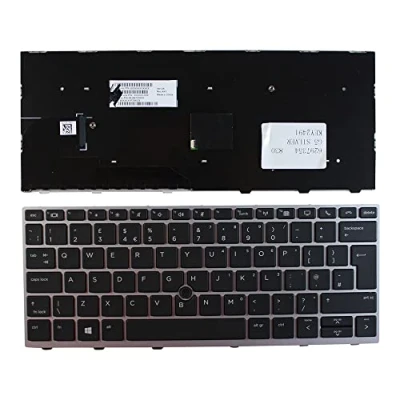 Image of Power4Laptops UK Layout With Pointer Silver Frame Black Replacement Laptop Keyboard Compatible HP L13698 031