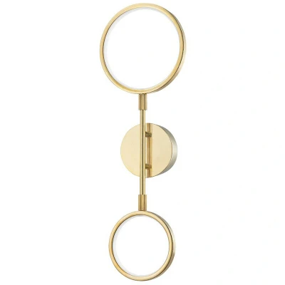 Image of Saturn 2 Light Led Wall Sconce Brass, Glass And Metal