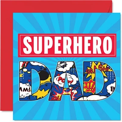 Image of Super Hero Birthday Cards for Dad Superhero Happy Card from Son Daughter, 145mm x Father&#039;s Day Greeting Gifts Daddy Father Papa