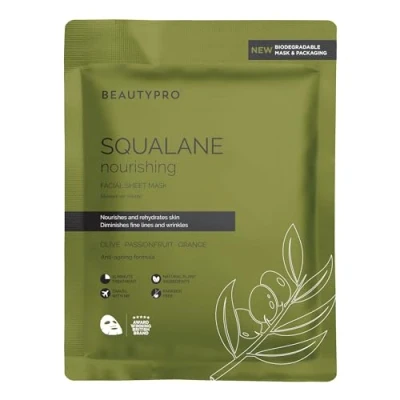 Image of BEAUTYPRO Squalane Nourshing Sheet Mask 100% Biodegradable Face Vegan Plant Based Olive Extract Facial Korean Skin Care Radiant Complexion
