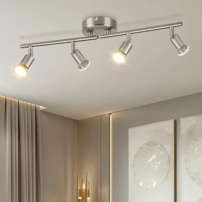 Image of Dehobo Ceiling Spotlight Rotatable Matte Nickel 4 Way GU10 LED Light 350 Swivelling Adjustable Modern for Kitchen Living Room Bedroom, No Bulbs