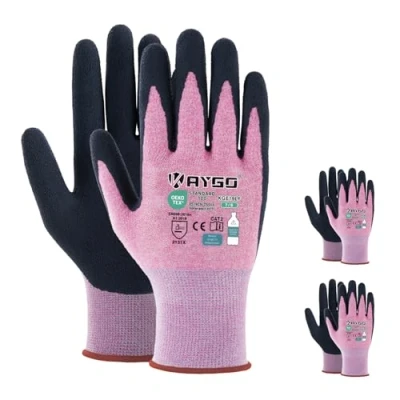 Image of KAYGO Latex Coated Work Gloves for Women Breathable, 3 Pairs Recycled Polyester Gardening Gloves, Eco Friendly Safety Yard Ladies, KGE19L (Pink, Small)